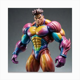 A Giant Colorful Muscular Boy Figurine Rendered In The Distinctive Style Of Toonami The Figurine Is 2 Canvas Print