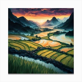 Beautiful views of rice fields, close to the river and surrounded by mountains, 23 Canvas Print