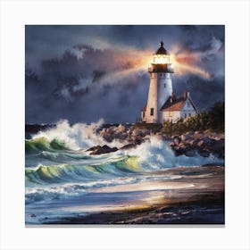 Lighthouse At Night 3 Canvas Print