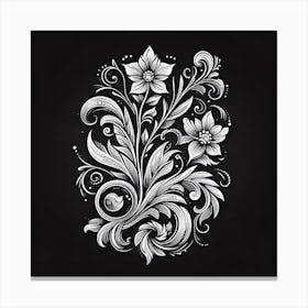 Floral Drawing On Black Background Canvas Print