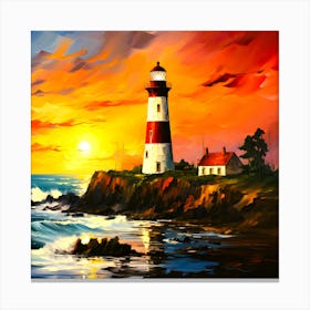 Guiding Light A Lighthouse Sunset Canvas Print