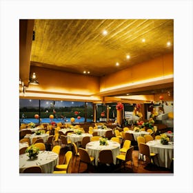 Restaurant With Yellow Tables And Chairs Canvas Print
