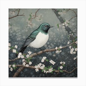 Ohara Koson Inspired Bird Painting Robin 1 Square Canvas Print