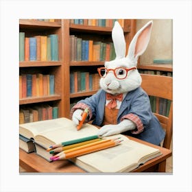 Rabbit In The Library 3 Canvas Print