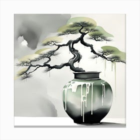 Bonsai Tree Monochromatic Watercolor 2 Canvas Print