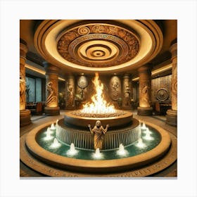 A Central Fire And Water Feature In A Unique Resta Canvas Print