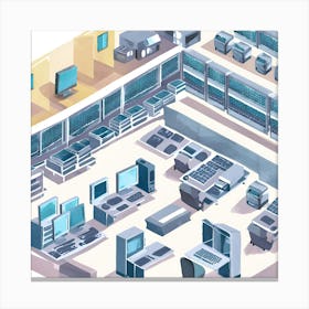 Isometric Computer Room Canvas Print