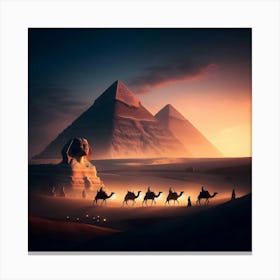 Pyramids in Egypt at Sunset: Majestic Ancient Wonders in Golden Light Canvas Print