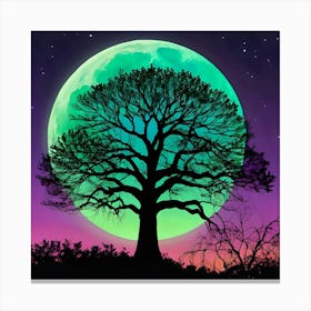 Full Moon With Tree Canvas Print