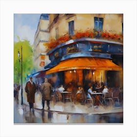 Cafe in Paris. spring season. Passersby. The beauty of the place. Oil colors.4 Canvas Print