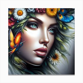 Portrait Of A Woman With Flowers 2 Canvas Print