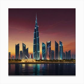 Dubai Skyline At Dusk 1 Canvas Print