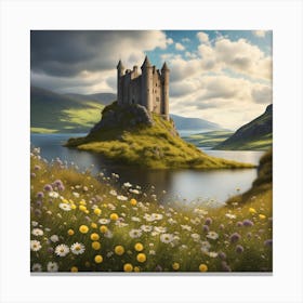 Flowers by a Scottish castle Canvas Print