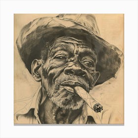 Old Black Man Smoking A Cigar Canvas Print