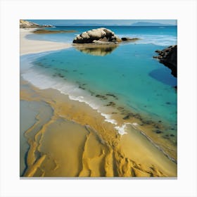 Blue Sea and Striations in the Sand at Walrus Rock Canvas Print