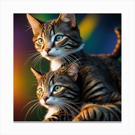 Two Cats On A Rainbow Background Canvas Print