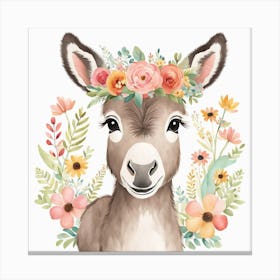 Floral Baby Donkey Nursery Illustration (20) Canvas Print