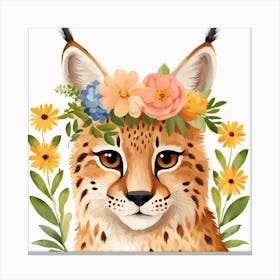 Floral Baby Lynx Nursery Illustration (4) Canvas Print