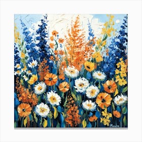 Abstract Blue And Orange Flowers Design Canvas Print