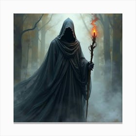 Black Magic Sorcerer In A Watercolor Realm Of Shadowy Hues 1 Canvas Print