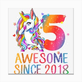 5 Years Old Unicorn Dabbing 5th Birthday Unicorn Girl Party 1 Canvas Print