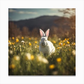 White Rabbit In The Meadow Canvas Print