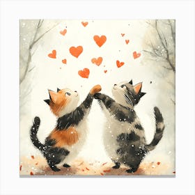 Dancing Cats Under Falling Heart 13 Canvas Print