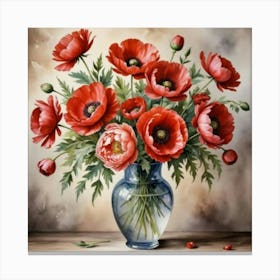 Red Poppies In A Vase Canvas Print