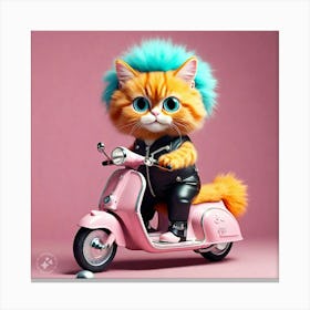 Ginger Cat Riding Pink Scooter 2 Canvas Print