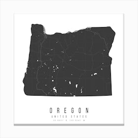 Oregon Mono Black And White Modern Minimal Street Map Square Canvas Print