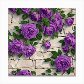 Purple Climbing Roses On Clear Stone Wall Canvas Print