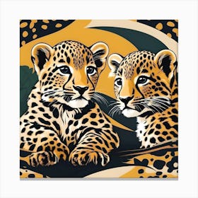 Leopard Cubs, Yellow, Green and Gray Canvas Print