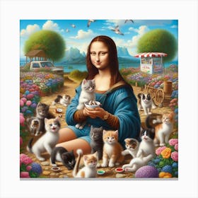 Mona Lisa and cats in the park Canvas Print