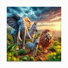 Lions And Zebras Canvas Print