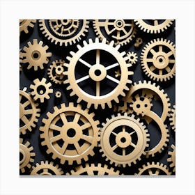 Gold Gears On Black Background 4 Canvas Print