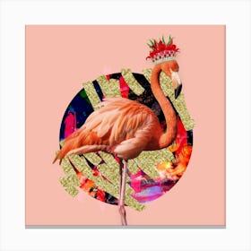 Royal Flamingo Wearing Floral Crown In Pink And Gold 1 Canvas Print