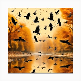 Autumn Crows In The Forest Canvas Print