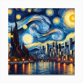 Starry Night Over the City - Modern and Dramatic Metal Wall Art 1 Canvas Print