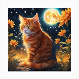 Cat In The Moonlight Canvas Print