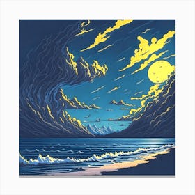 Moonlight At The Beach Canvas Print
