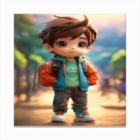 Cute Boy With Backpack Canvas Print