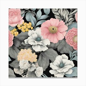 Black And White Floral Wallpaper Canvas Print