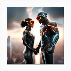 Man And Woman In Futuristic Clothing Canvas Print