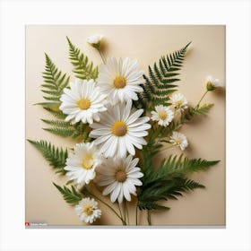 Firefly Delicate Daisy Like Flowers In White, With Fern Accents, On A Smooth Ivory Backdrop 2 Canvas Print