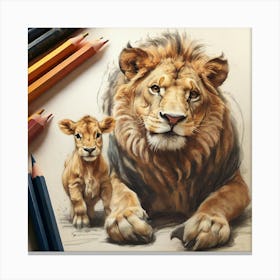 Lion And Cub Canvas Print