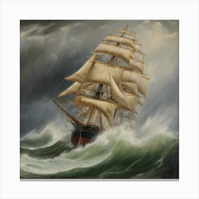 Ship In Rough Seas Canvas Print