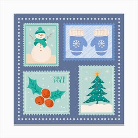 Christmas Stamps Postage Stamps Blue Canvas Print