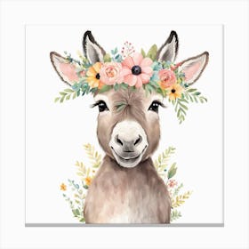 Floral Baby Donkey Nursery Illustration (31) Canvas Print