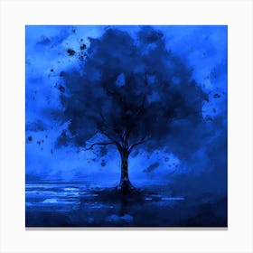 Beautiful Fall Colours Real Painting Lonely Autumn Tree At Night Canvas Print