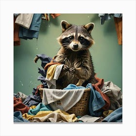 Raccoon In Laundry Basket Canvas Print